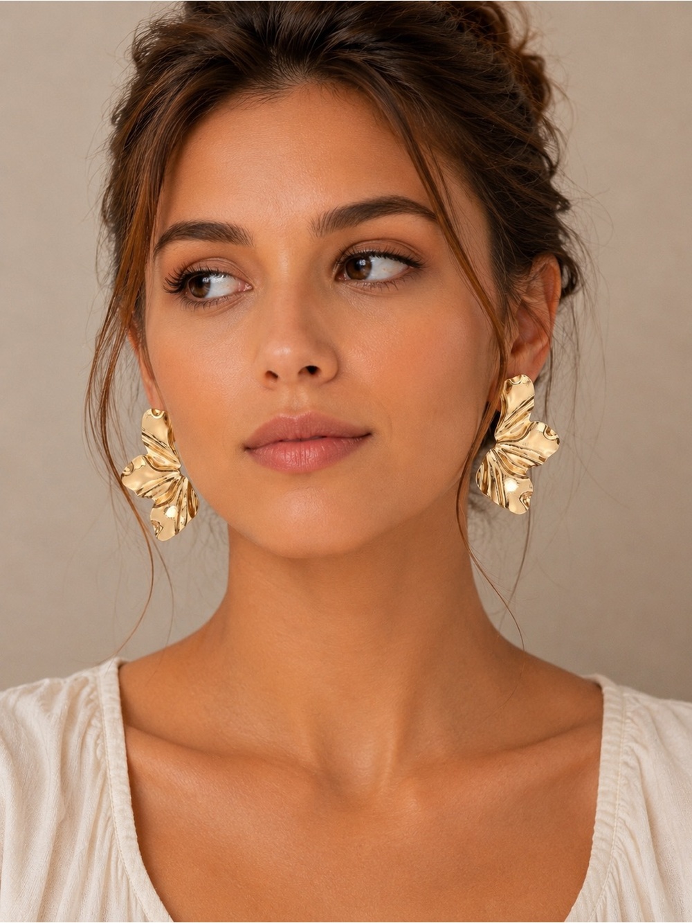 Scalloped Gold Floral Drop Earrings for Women